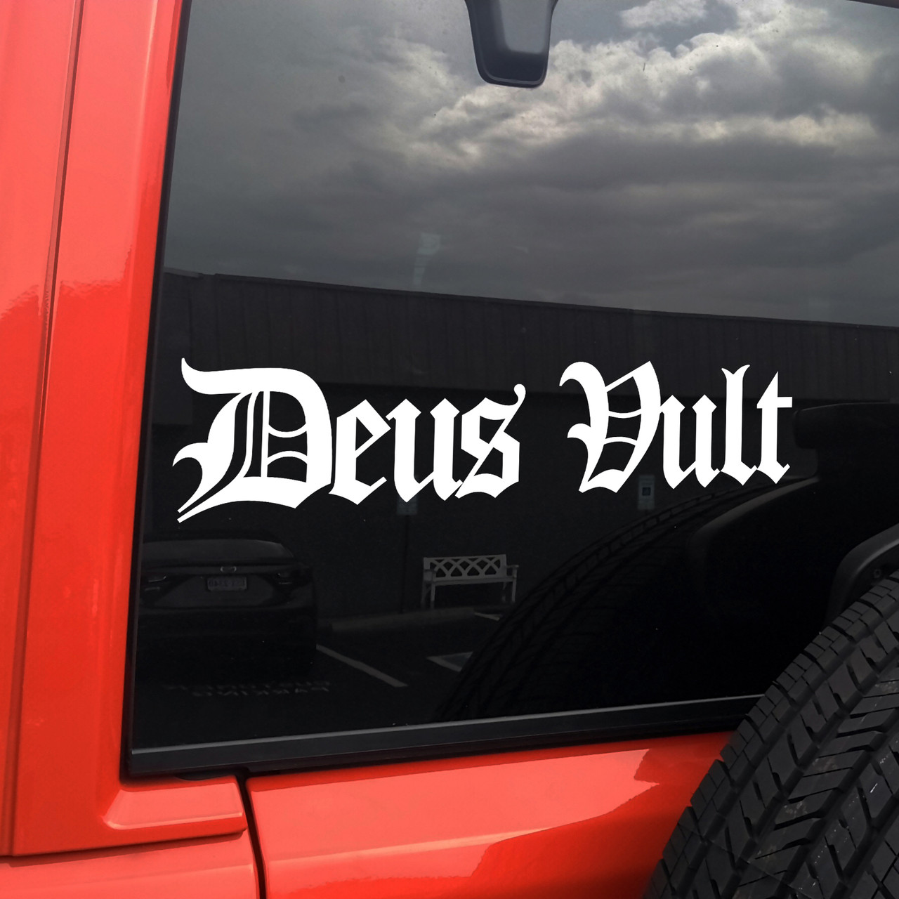 Deus Vult God Wills It medieval script vinyl sticker decal waterproof historical motto design