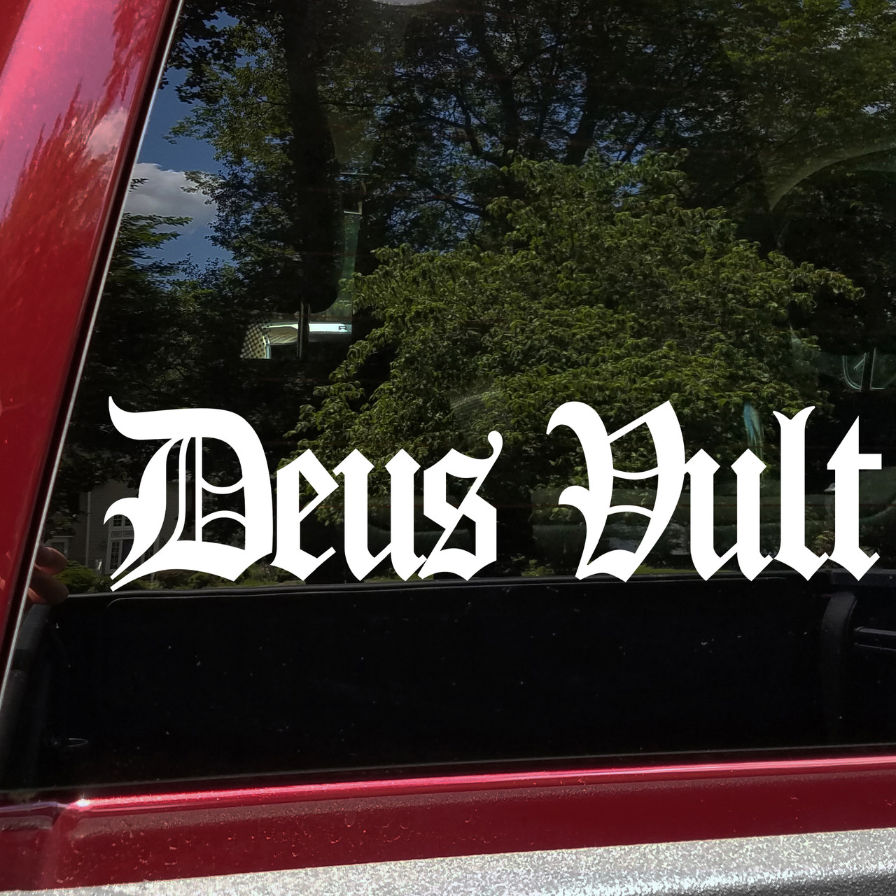 Deus Vult God Wills It medieval script vinyl sticker decal waterproof historical motto design