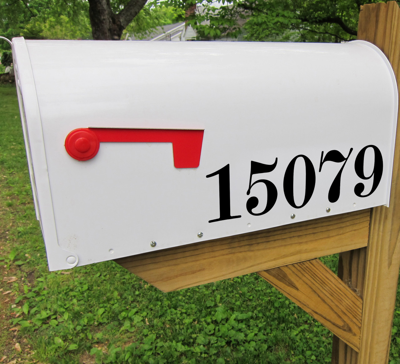 Elegant Scotch Modern serif HOA mailbox address numbers vinyl sticker decal waterproof sizes 1 to 10 inches maximum 12 characters
