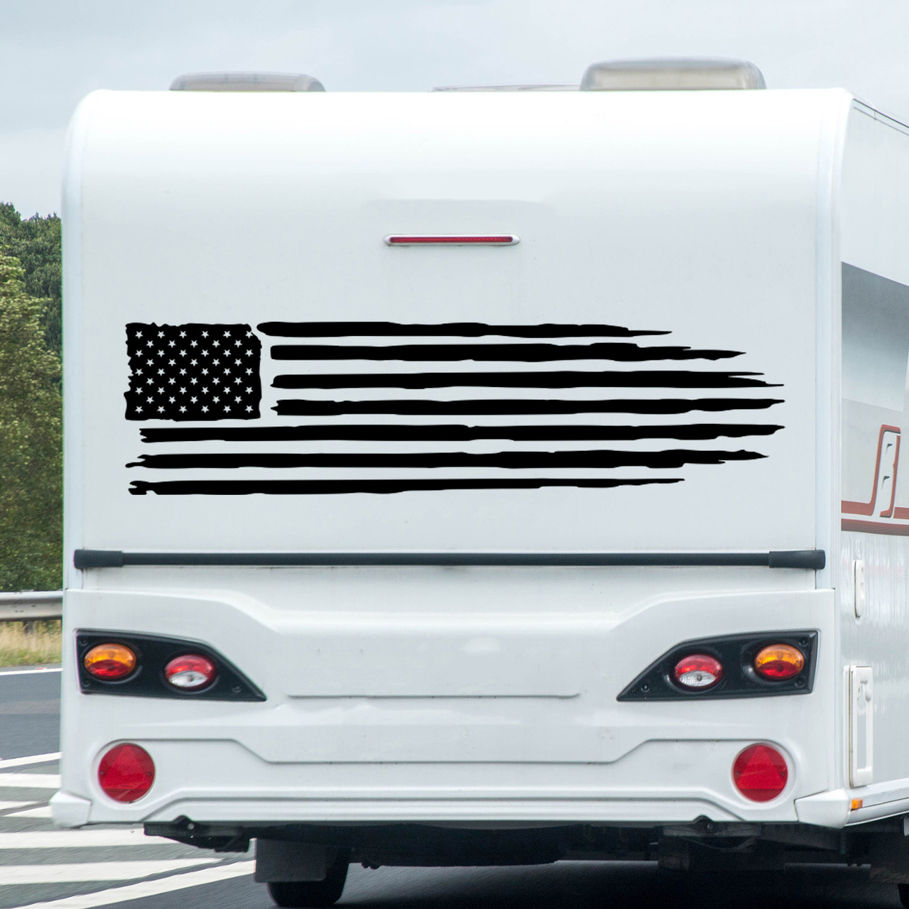distressed american flag matte black vinyl sticker decal long truck rv camper trailer