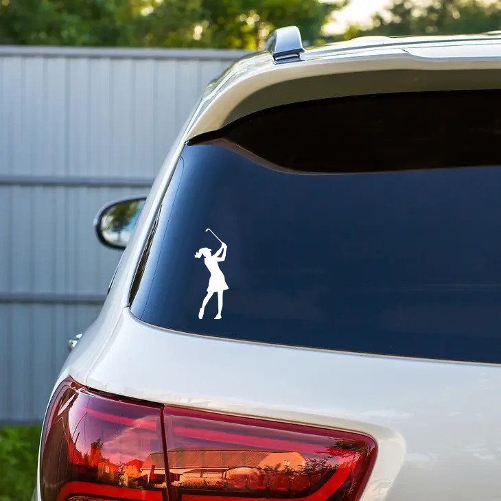 female golfer silhouette vinyl sticker decal applied to golf cart showing athletic golfing sports design
