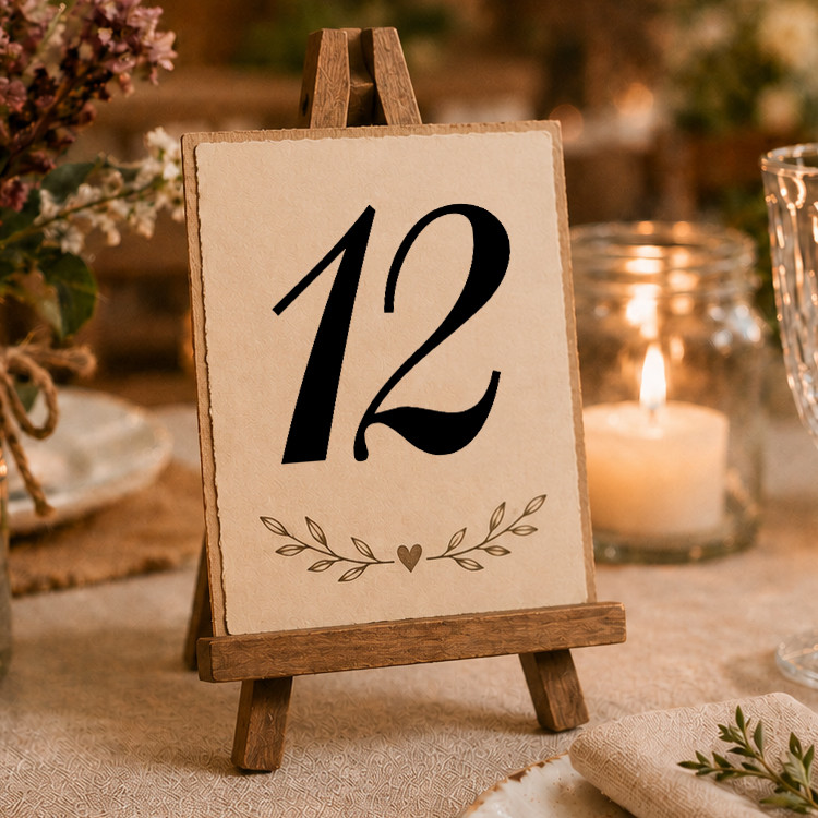 Balmoral script wedding table number vinyl decal set displayed for elegant reception seating arrangements and family event decor