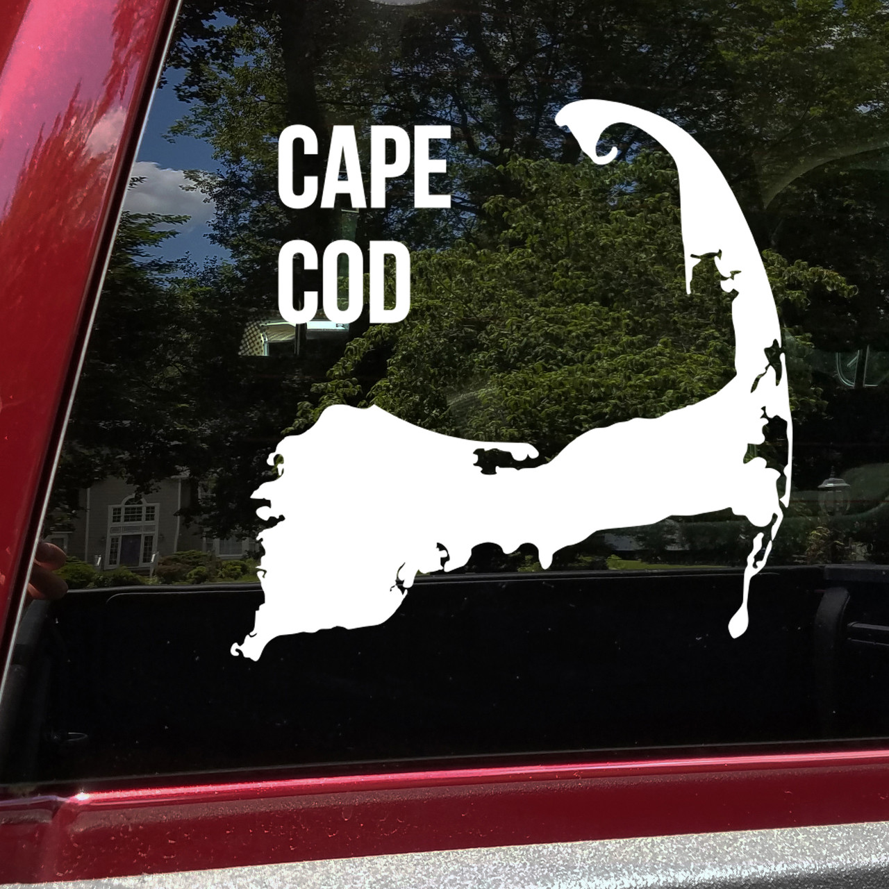 cape cod massachusetts vinyl sticker decal featuring coastal peninsula outline with nautical beach and new england styling