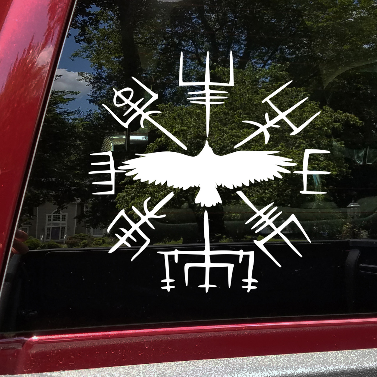 vegvisir raven vinyl sticker decal featuring viking compass symbol with norse mythology inspired raven centerpiece