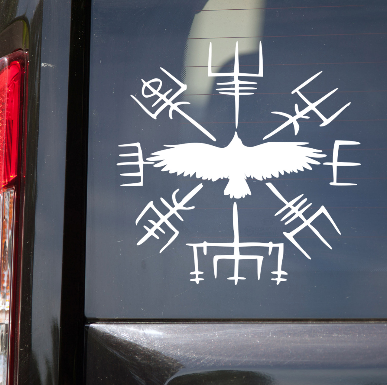 vegvisir raven vinyl sticker decal featuring viking compass symbol with norse mythology inspired raven centerpiece