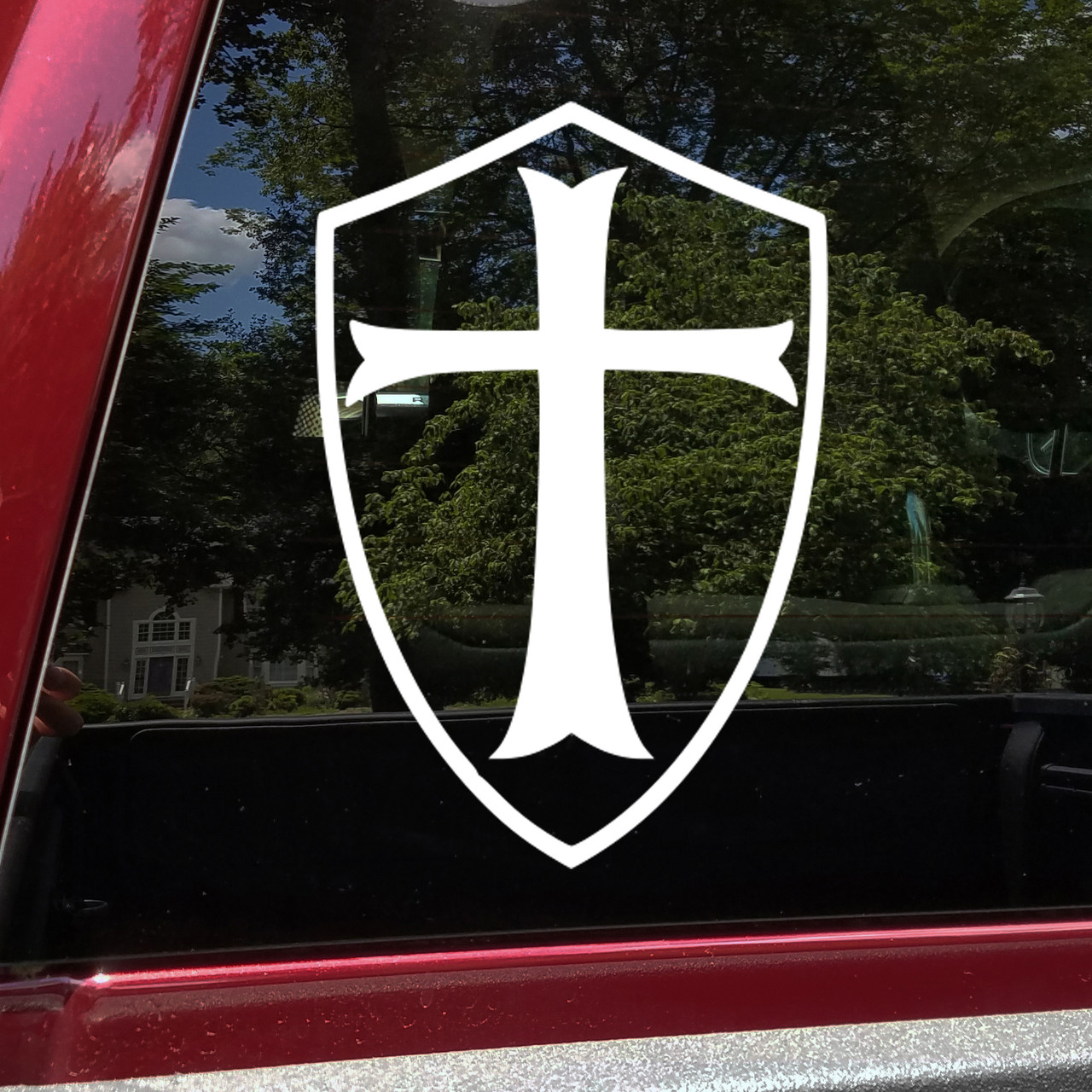templar shield vinyl sticker decal featuring medieval crusader cross and knight heraldry inspired design