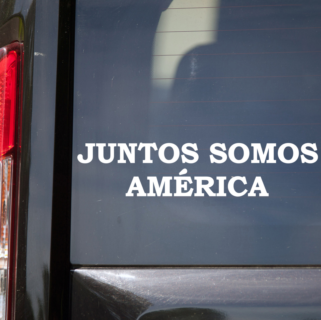 juntos somos america vinyl sticker decal featuring Hispanic heritage unity community and cultural pride typography design