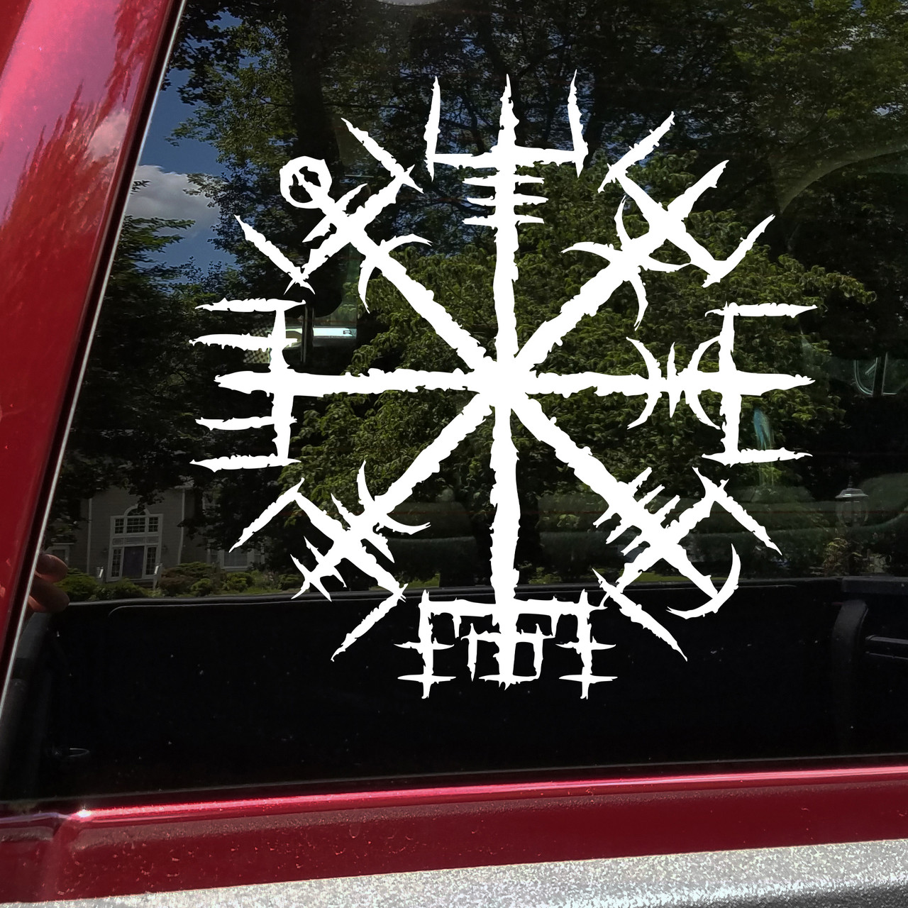 asatru vegvisir viking compass vinyl sticker decal featuring rugged distressed Nordic protection and guidance symbolism for overland vehicles campers and outdoor adventure builds