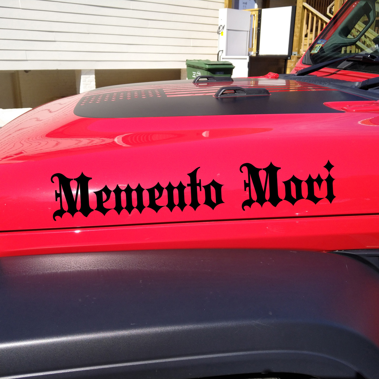 memento mori vinyl sticker decal featuring classic roman serif typography and latin stoic philosophy phrase promoting purposeful living