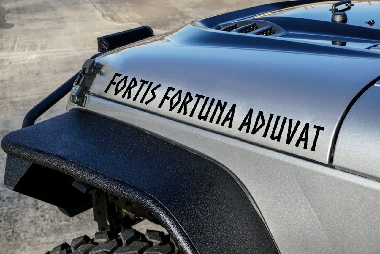 fortis fortuna adiuvat vinyl sticker decal featuring the latin phrase fortune favors the bold in a bold classical inspired typeface