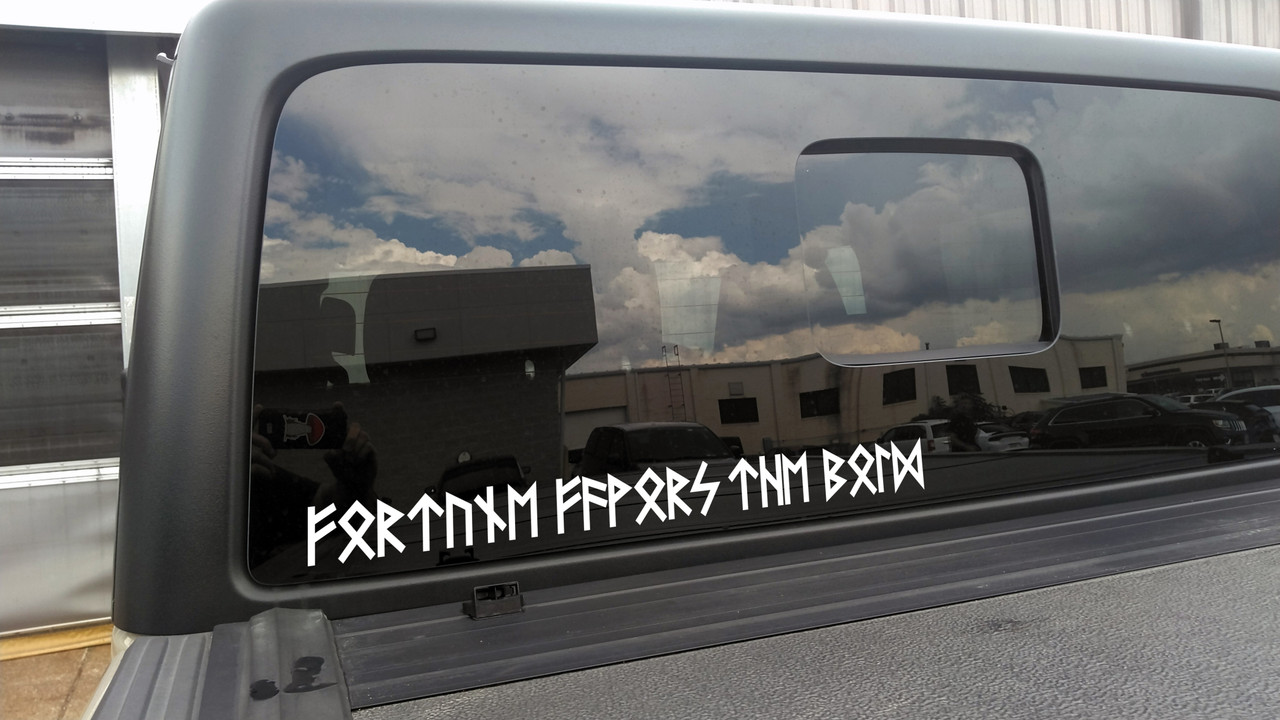 Fortune Favors the Bold Futhark rune vinyl sticker decal in Viking Norse Nordic runic lettering
