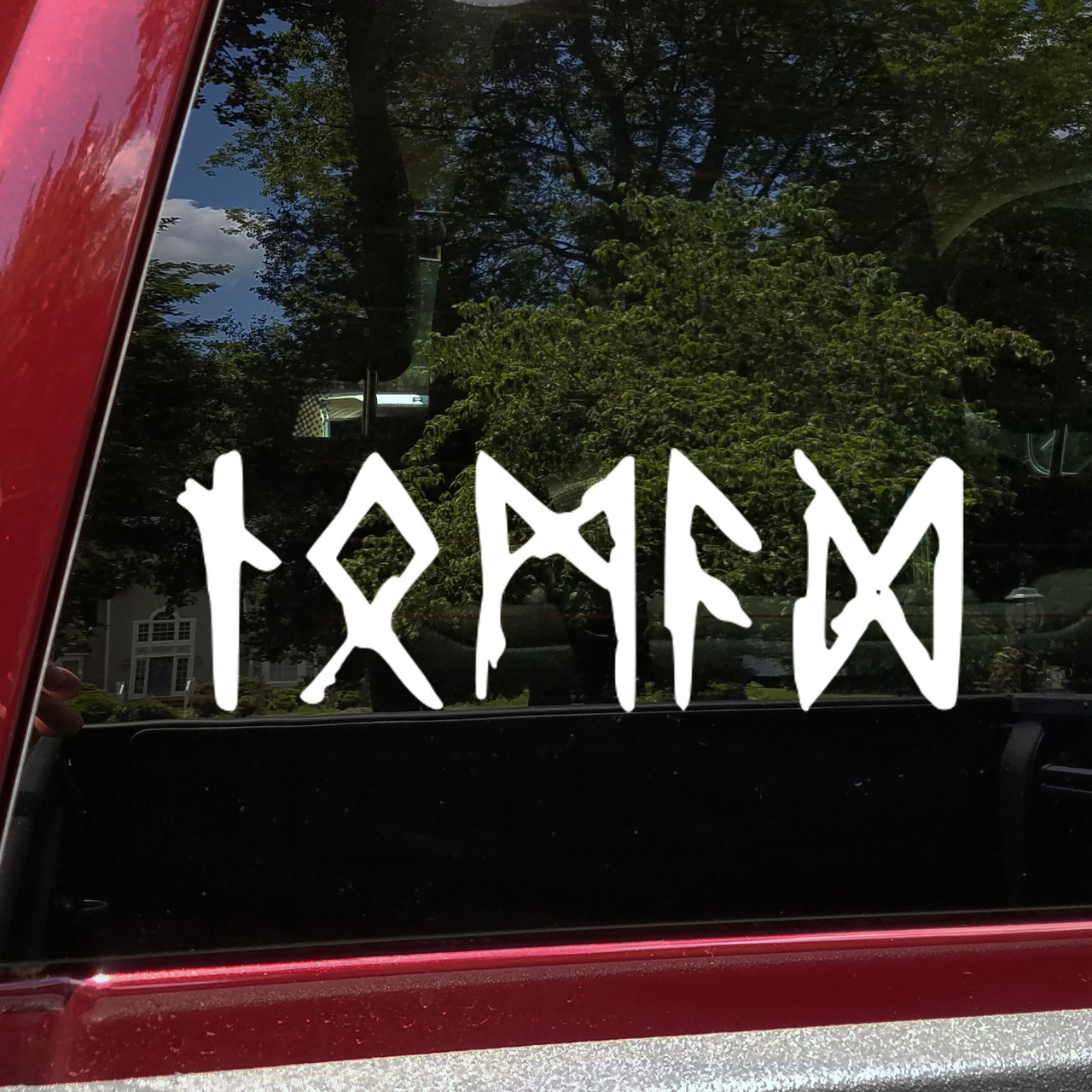 nomad futhark rune vinyl sticker decal inspired by norse and viking culture featuring elder futhark runic lettering for travelers overlanders rv owners and adventurers