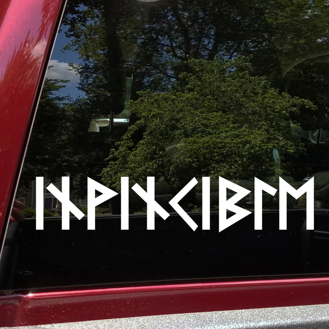 invincible futhark rune vinyl sticker decal inspired by norse and viking culture featuring elder futhark runic lettering symbolizing strength resilience determination and the warrior spirit