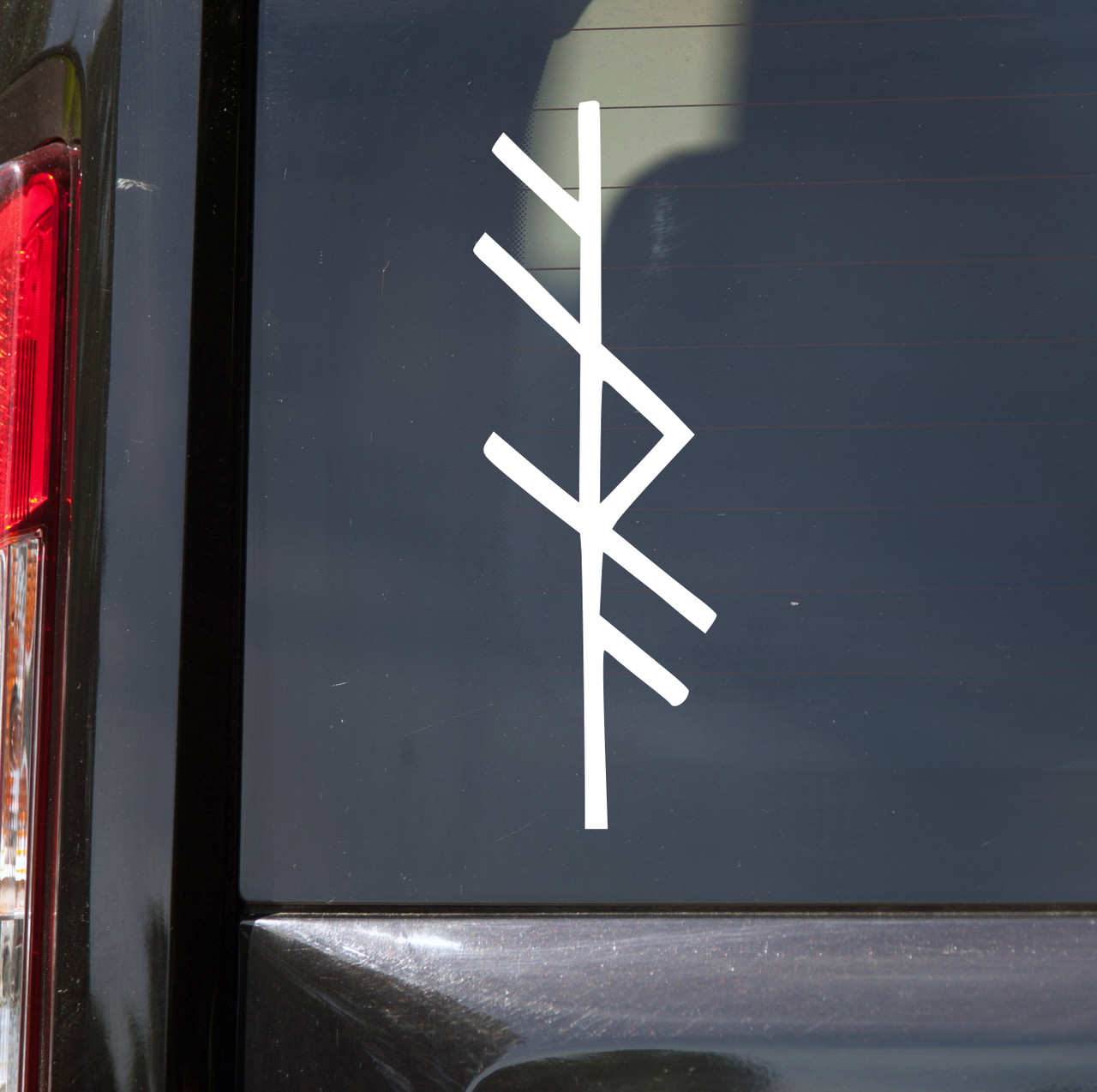 Fafnir Dragon Bindrune vinyl decal featuring a Norse Viking rune symbol inspired by the legendary dragon of Norse mythology for vehicles, windows, laptops, and outdoor gear.