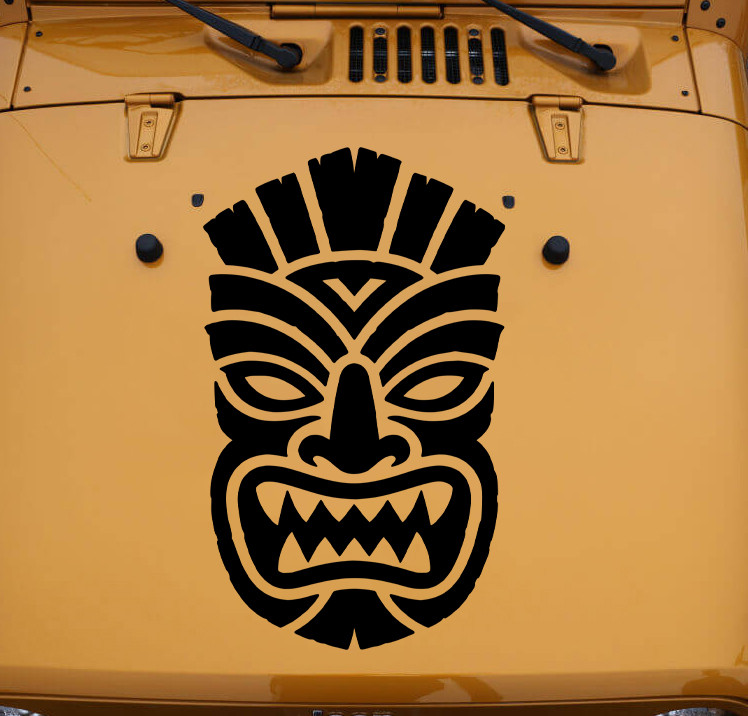 Polynesian Tiki Mask Hawaiian tribal vinyl decal for cars, trucks, RVs, boats, surfboards, and tropical décor.