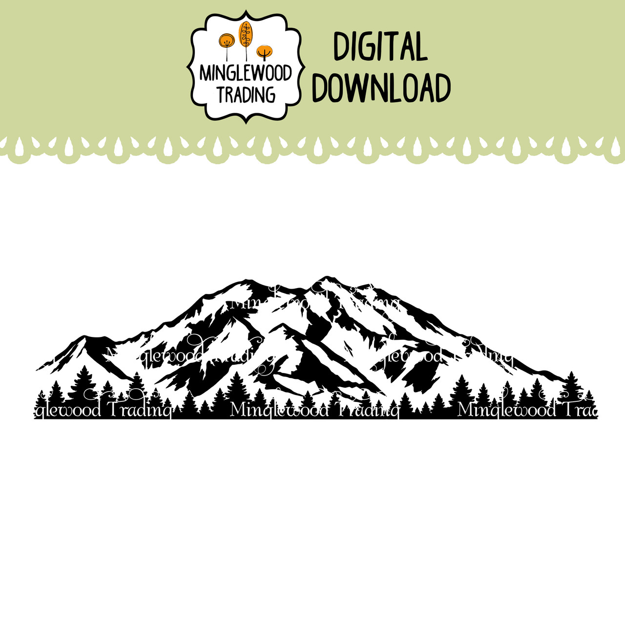 Denali Mount McKinley SVG featuring the iconic Alaska mountain with textured slopes and evergreen forest scenery for hiking camping decals signs and outdoor crafts