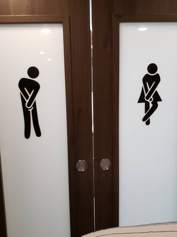 Funny Bathroom People vinyl decal with male and female restroom silhouettes