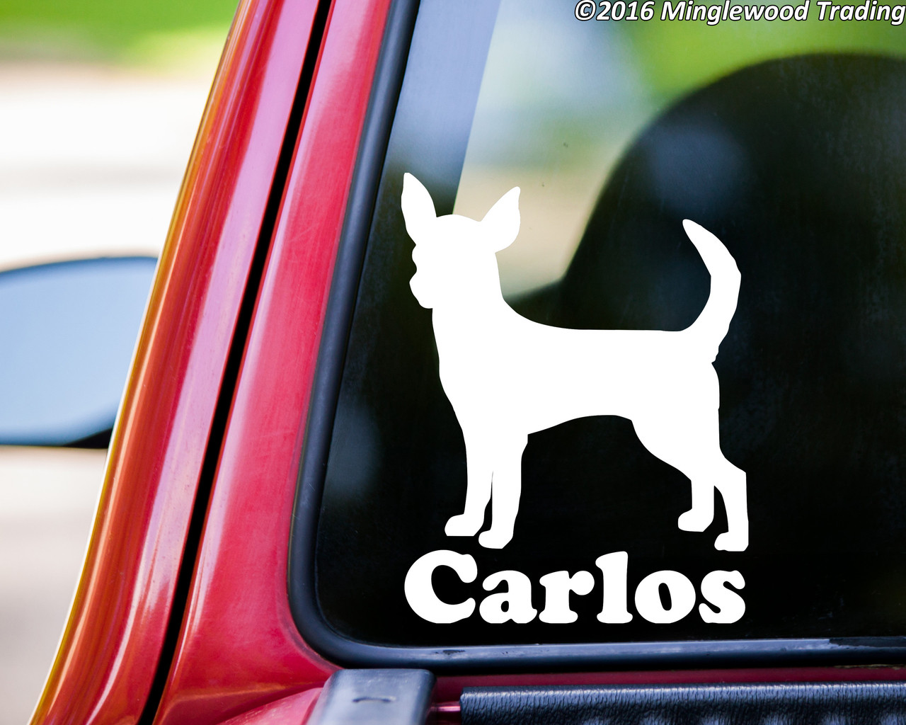 Chihuahua vinyl decal sticker with Personalized Name 6" x 4.5" Short-Haired