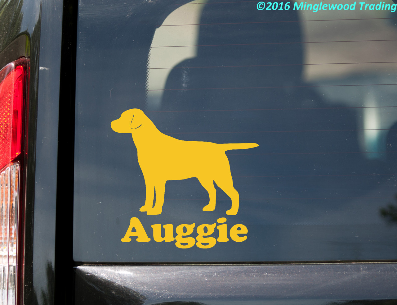 Personalized Labrador Retriever straight tail vinyl decal with custom dog name and mirror option
