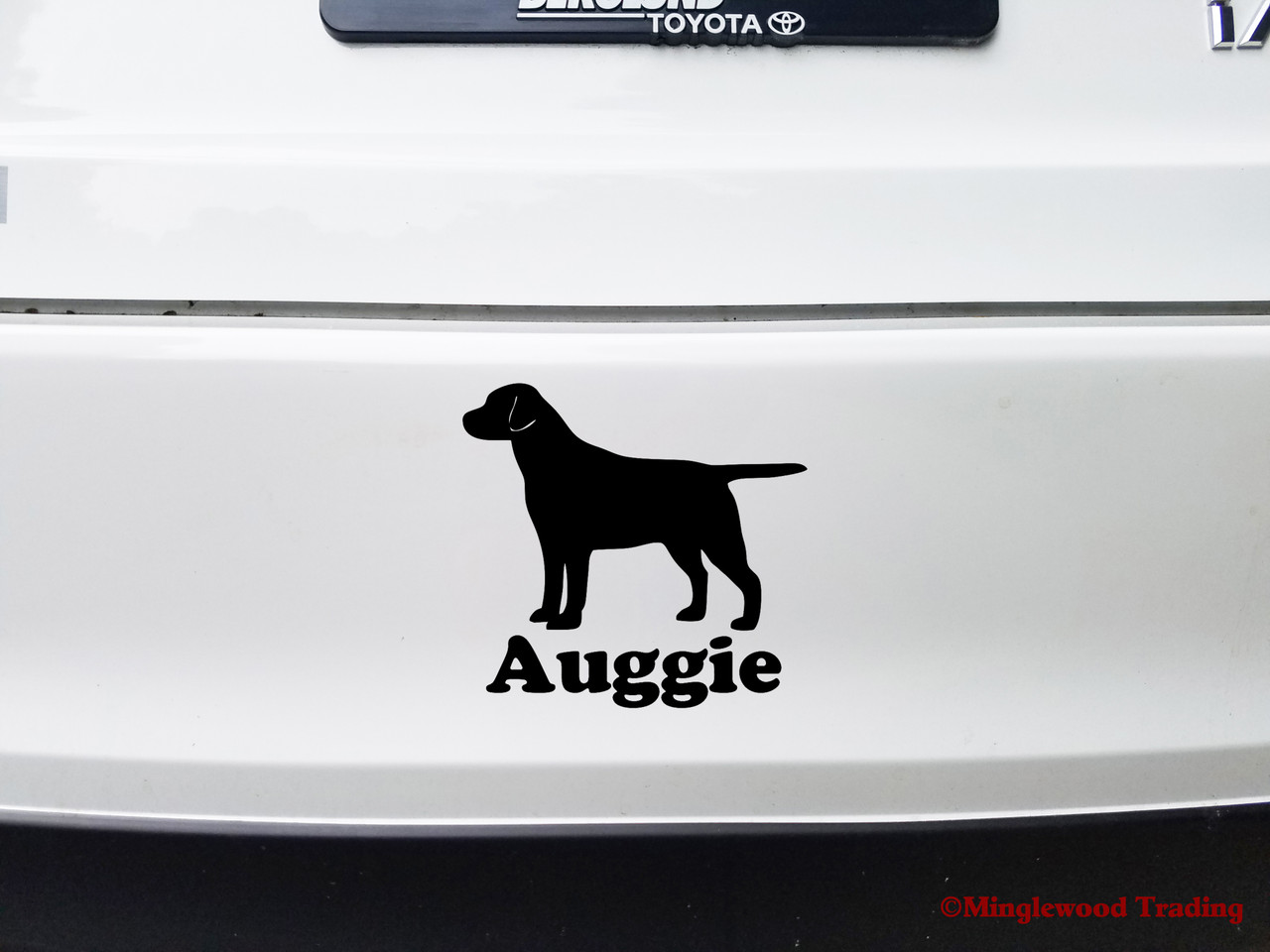Personalized Labrador Retriever straight tail vinyl decal with custom dog name and mirror option