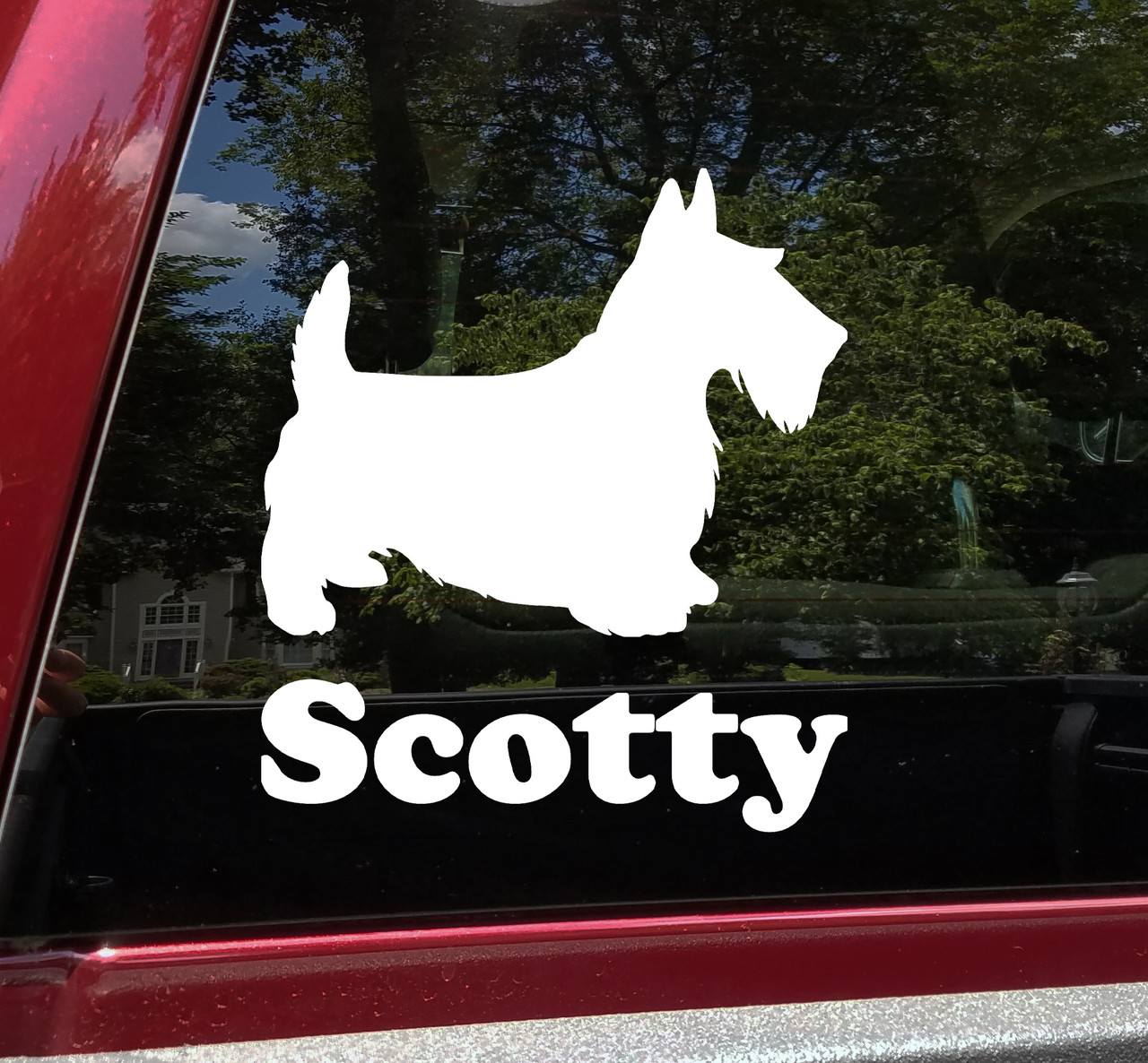 Personalized Scottish Terrier Scottie Dog vinyl decal with custom name and mirror option