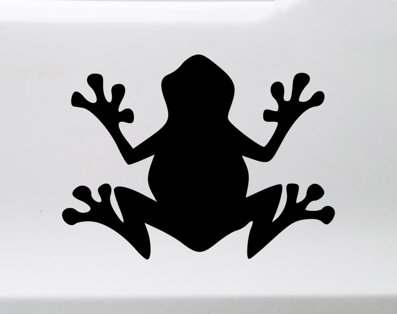 Frog vinyl decal featuring front-facing amphibian silhouette with outstretched legs and wide toes