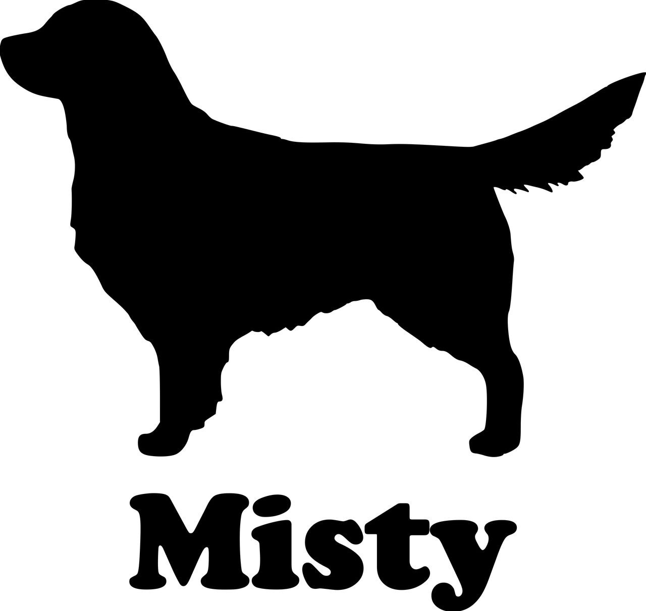 Golden Retriever personalized name vinyl decal with standing Goldie dog silhouette and mirror option