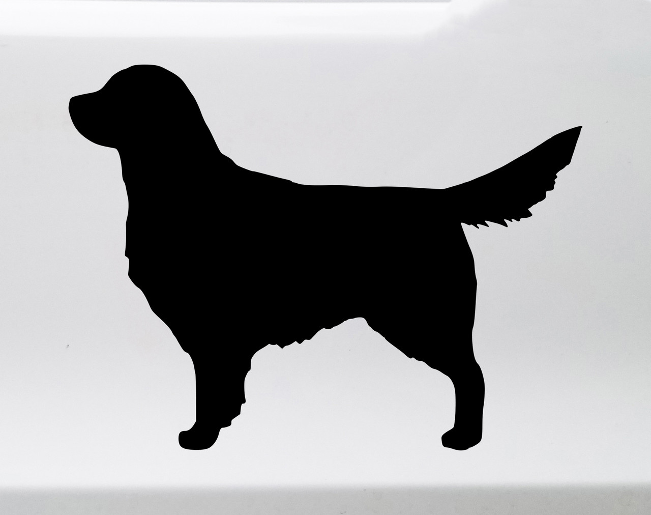 Golden Retriever vinyl decal featuring standing side profile dog silhouette with feathered tail