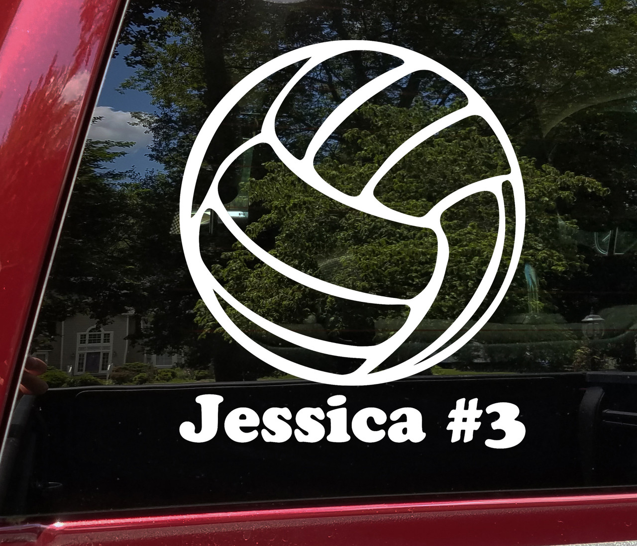 Personalized volleyball vinyl decal featuring ball design with custom player name underneath