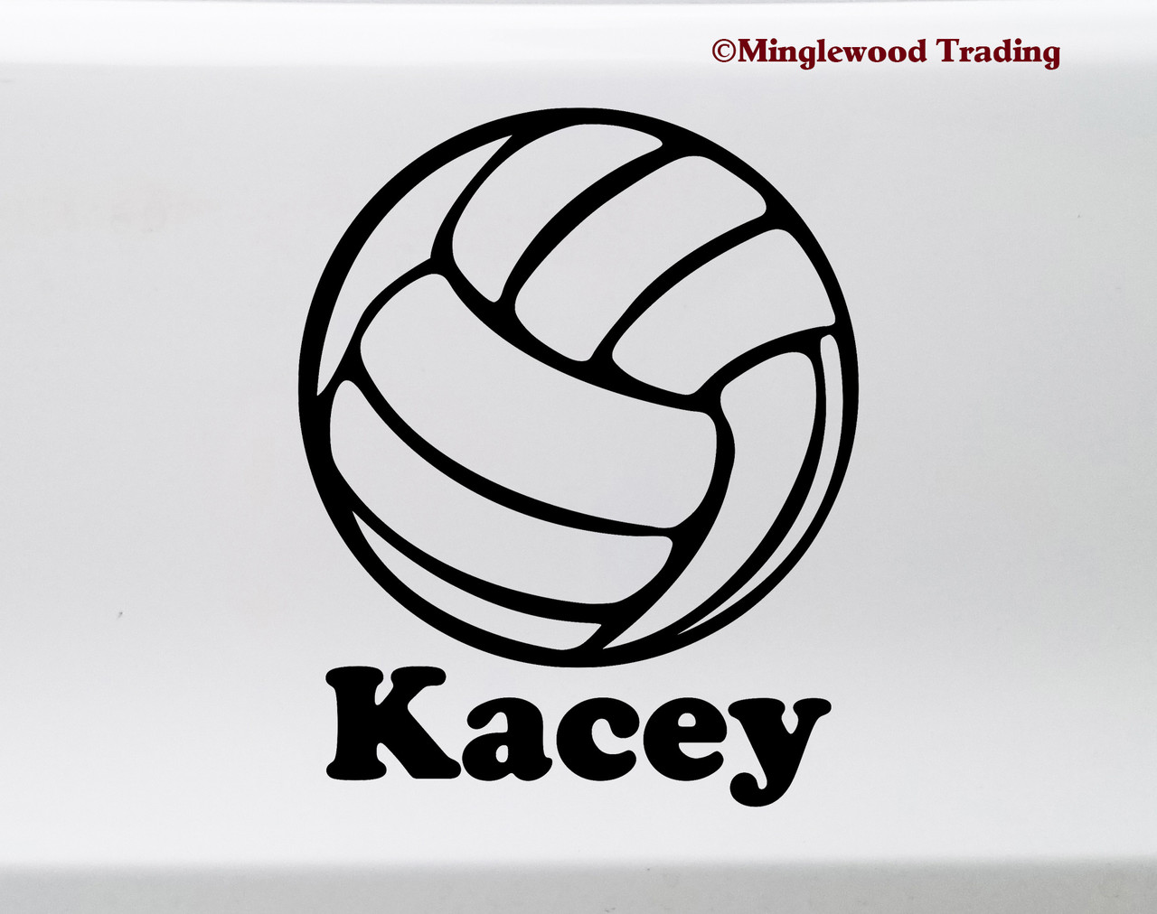 Personalized volleyball vinyl decal featuring ball design with custom player name underneath