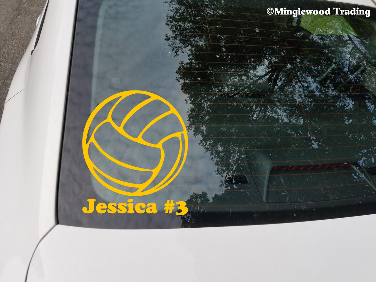 Personalized volleyball vinyl decal featuring ball design with custom player name underneath