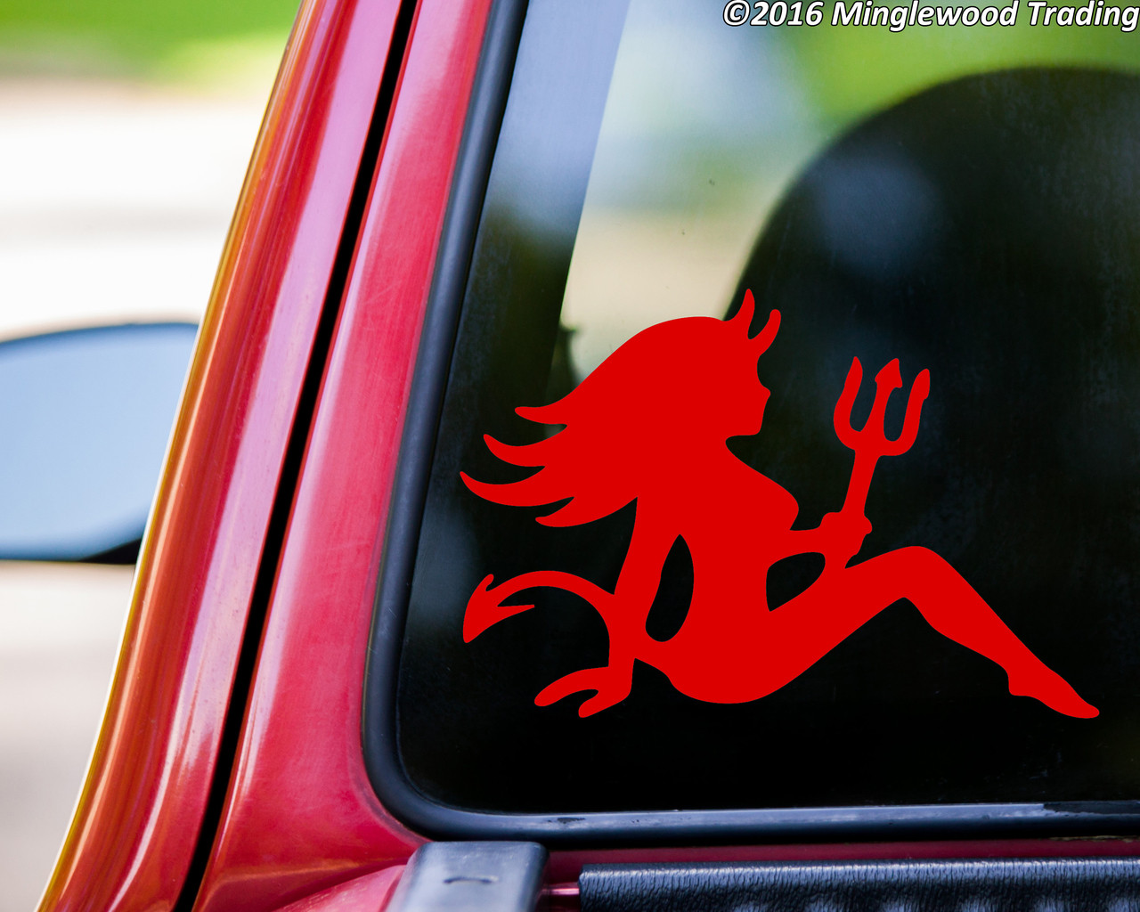 pair Mudflap Devil Woman vinyl decal stickers - Trucker Seated Lady Girl -  each 5 x 3.5 - Minglewood Trading