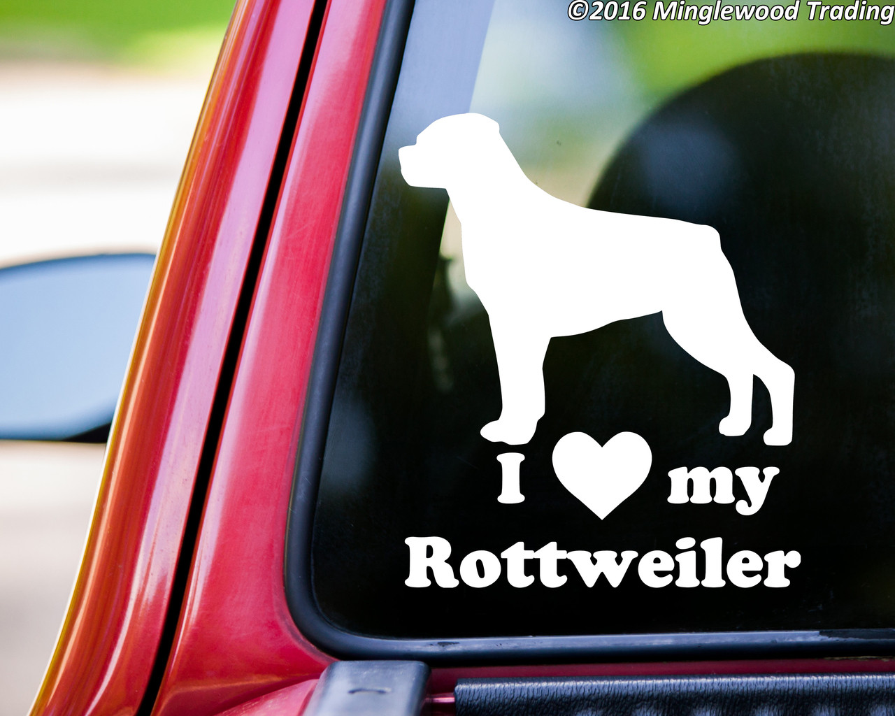 I Love My Rottweiler vinyl decal with Rottie dog silhouette and lettering