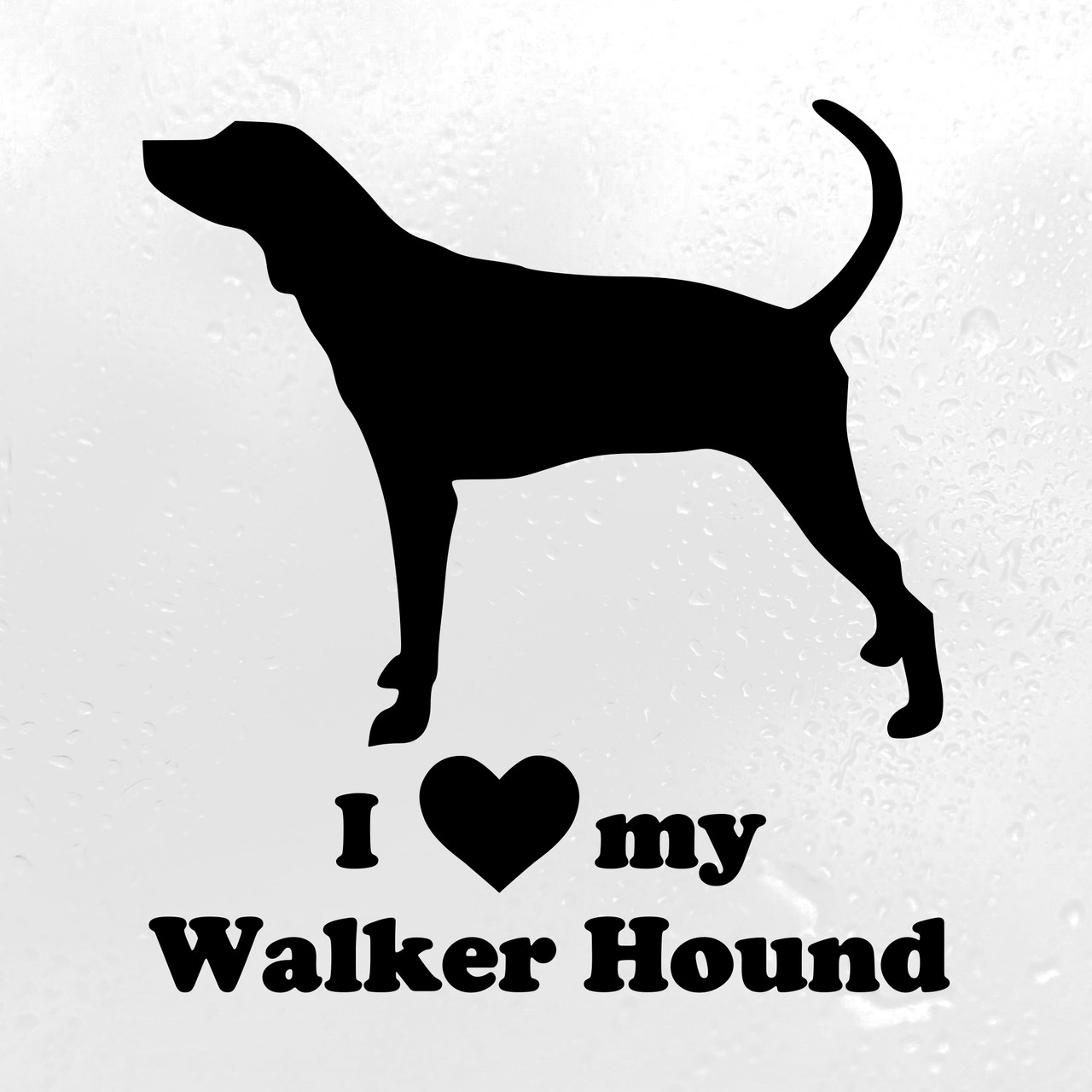 I Love My Walker Hound vinyl decal with Treeing Walker Coonhound silhouette and lettering