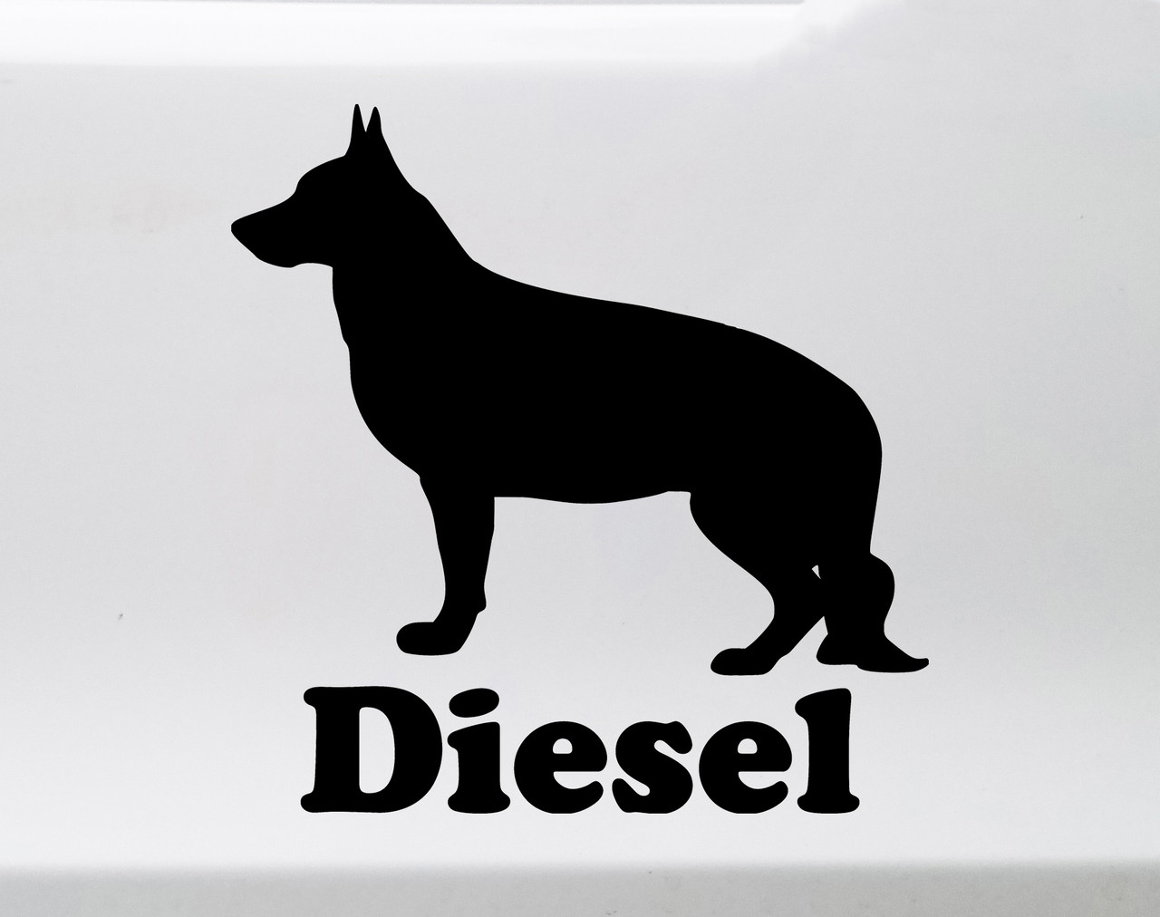 Personalized German Shepherd vinyl decal with custom dog name and mirror option