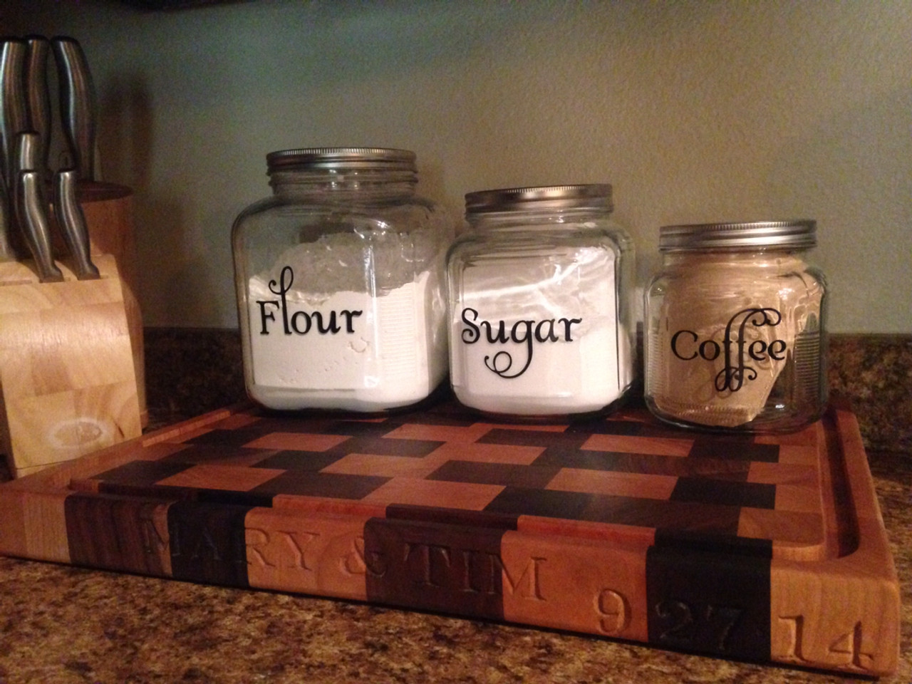 Set of 4 Kitchen Canister Labels - Vinyl Stickers - Flour Coffee Tea Sugar - Die Cut Decals - Swash