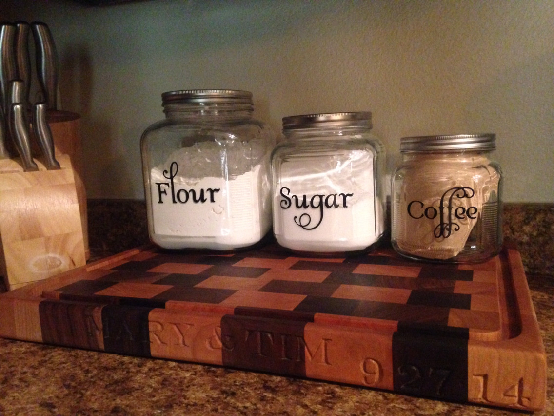 Flour Sugar Tea Coffee kitchen canister labels 4-pack with decorative flourished vinyl lettering