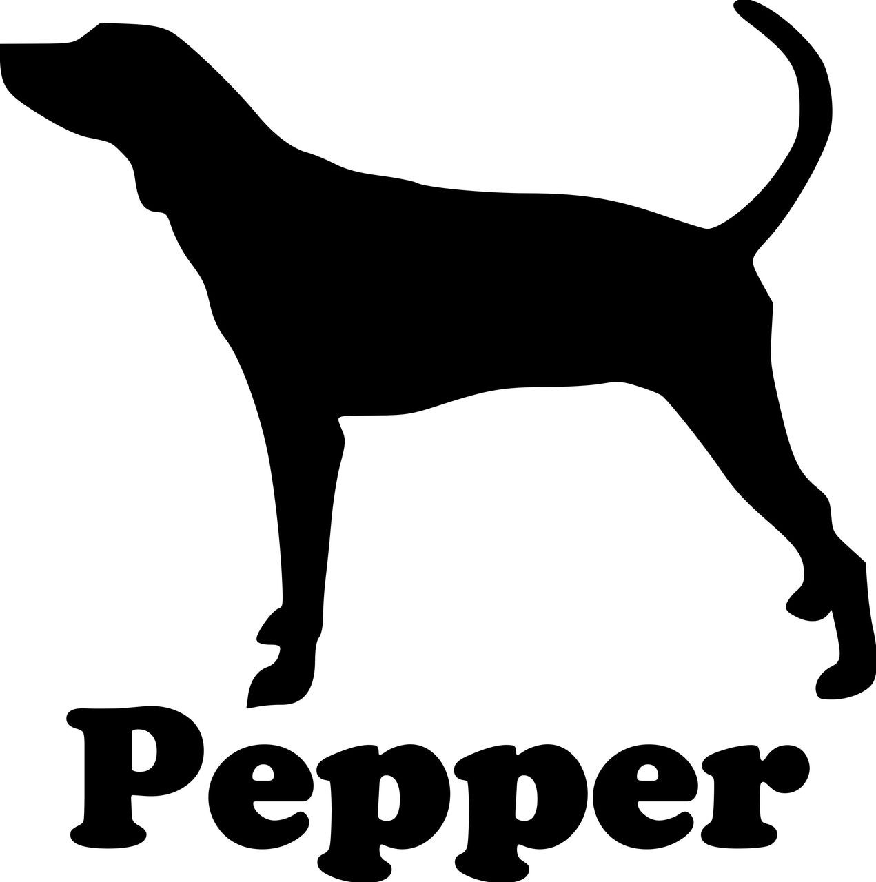 Personalized Coonhound vinyl decal with custom dog name and hunting hound silhouette