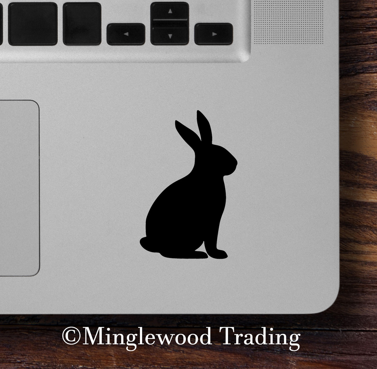 Rabbit silhouette vinyl decal featuring a seated bunny side profile with long upright ears and small tail