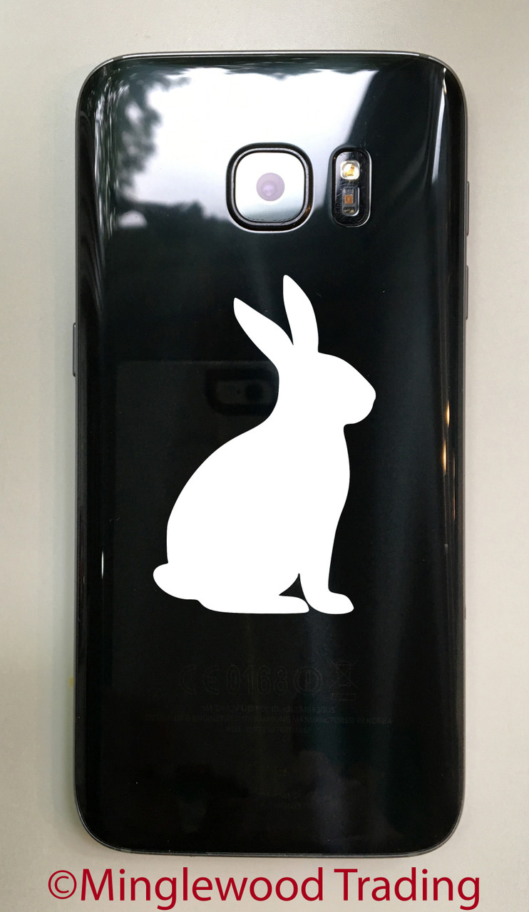 Rabbit silhouette vinyl decal featuring a seated bunny side profile with long upright ears and small tail