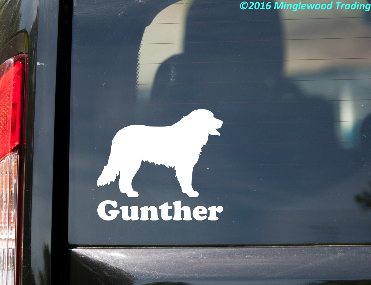 Personalized Bernese Mountain Dog Berner vinyl decal with custom name and breed silhouette