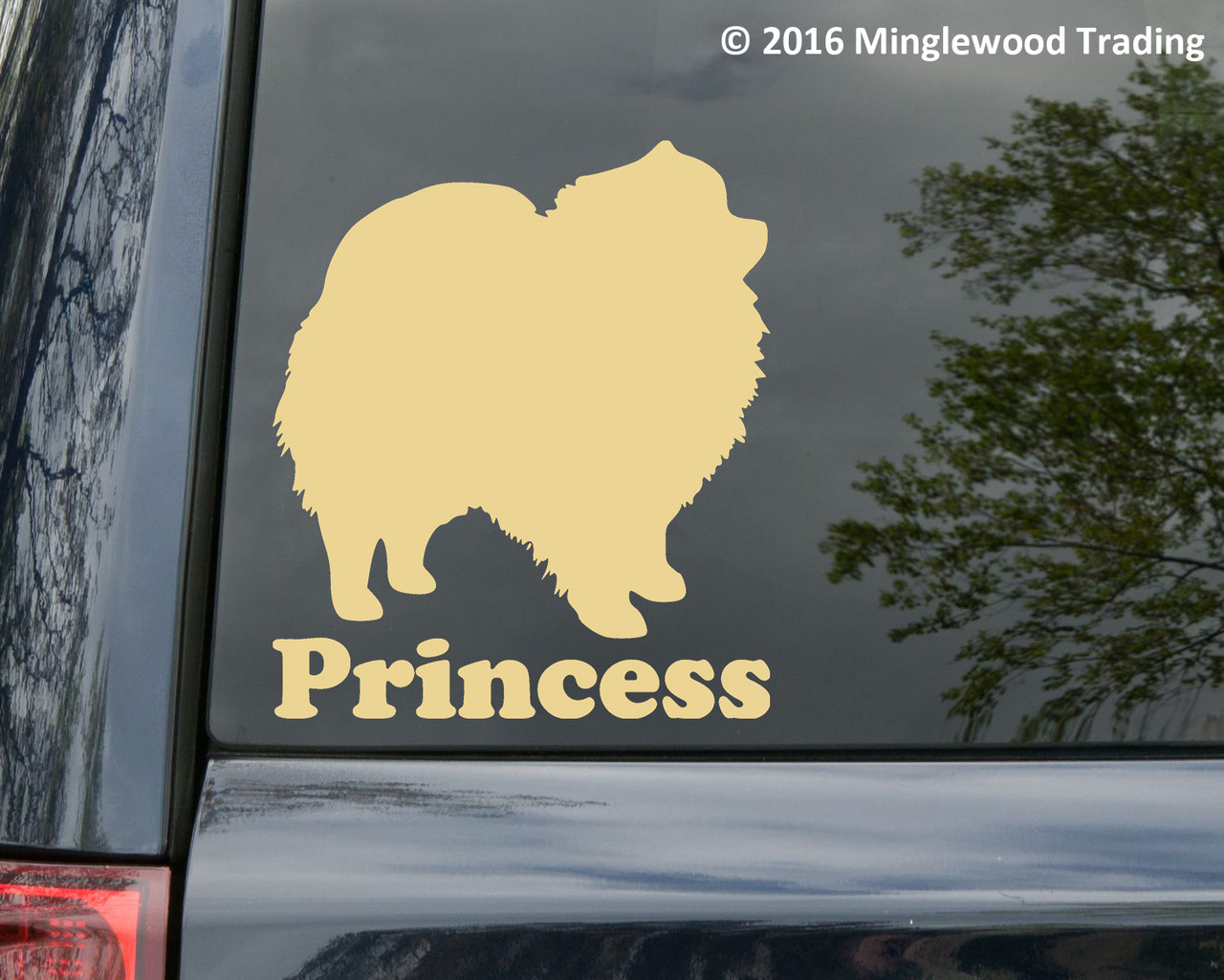 Personalized Pomeranian Pom vinyl decal with custom dog name and breed silhouette