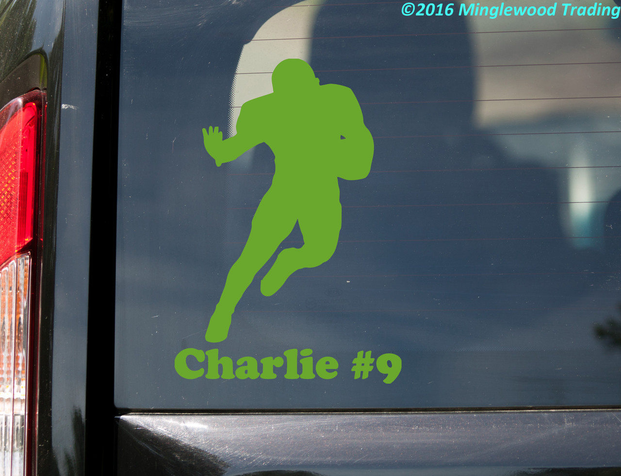 Football Player V1 vinyl decal sticker with Personalized Name 6" x 4" Running Back