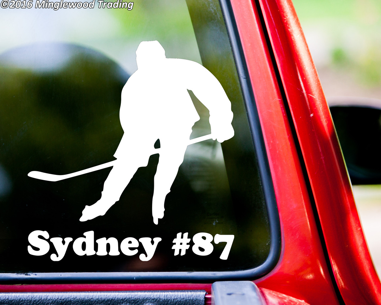 Ice Hockey Player V3 Vinyl Decal with Personalized Name - Stick Puck - Die Cut Sticker