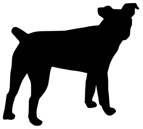 Jack Russell Terrier JRT dog silhouette vinyl decal featuring a standing alert terrier profile