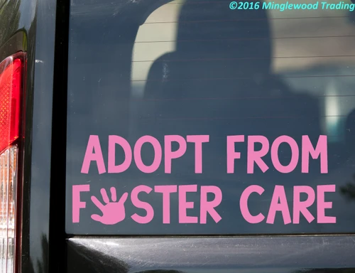 Adopt From Foster Care vinyl decal with bold lettering and handprint for adoption awareness
