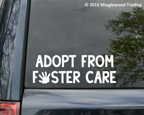 Adopt From Foster Care vinyl decal with bold lettering and handprint for adoption awareness