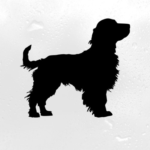 Springer Spaniel vinyl decal featuring a standing English Springer dog silhouette with long ears and feathered coat