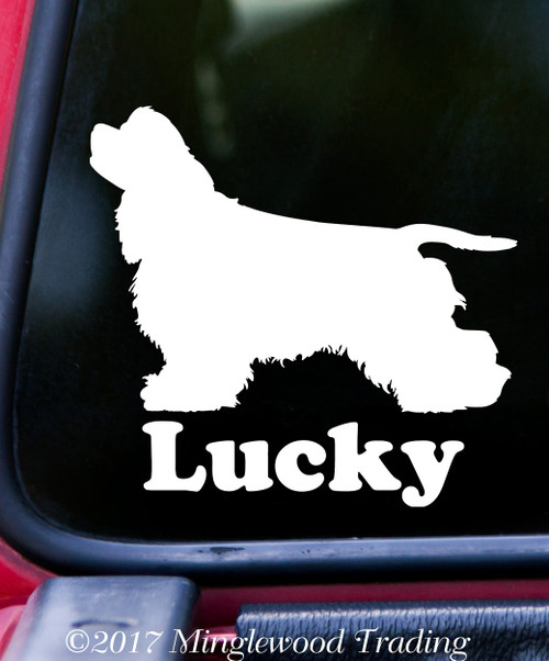 Personalized Cocker Spaniel Cocker dog silhouette vinyl decal with custom name and mirror option