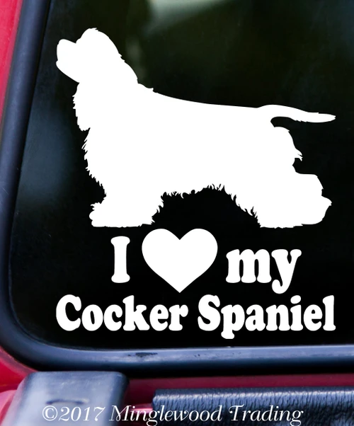 I Love My Cocker Spaniel vinyl decal with dog silhouette and heart